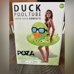 POZA Green Duck Pool Float Tube W/Gold Confetti (NEW)